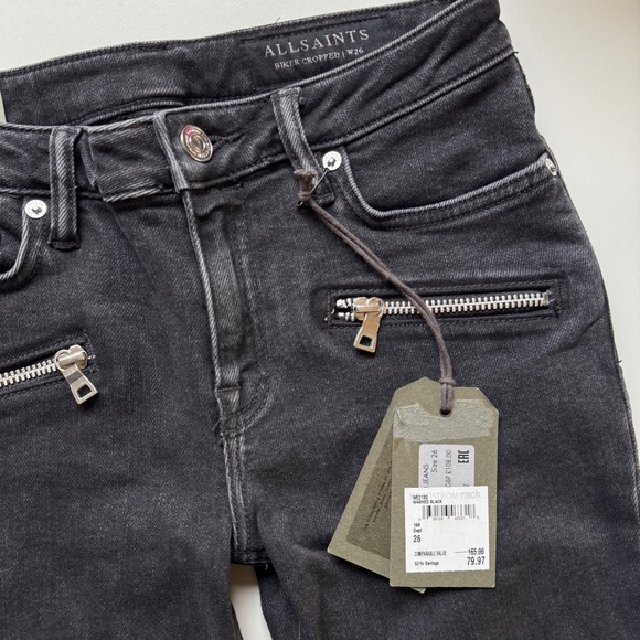 ✨NWT✨ ALLSAINTS Grace Biker Cropped Skinny Moto Jeans in Washed Black Sz 26 - Picture 3 of 6